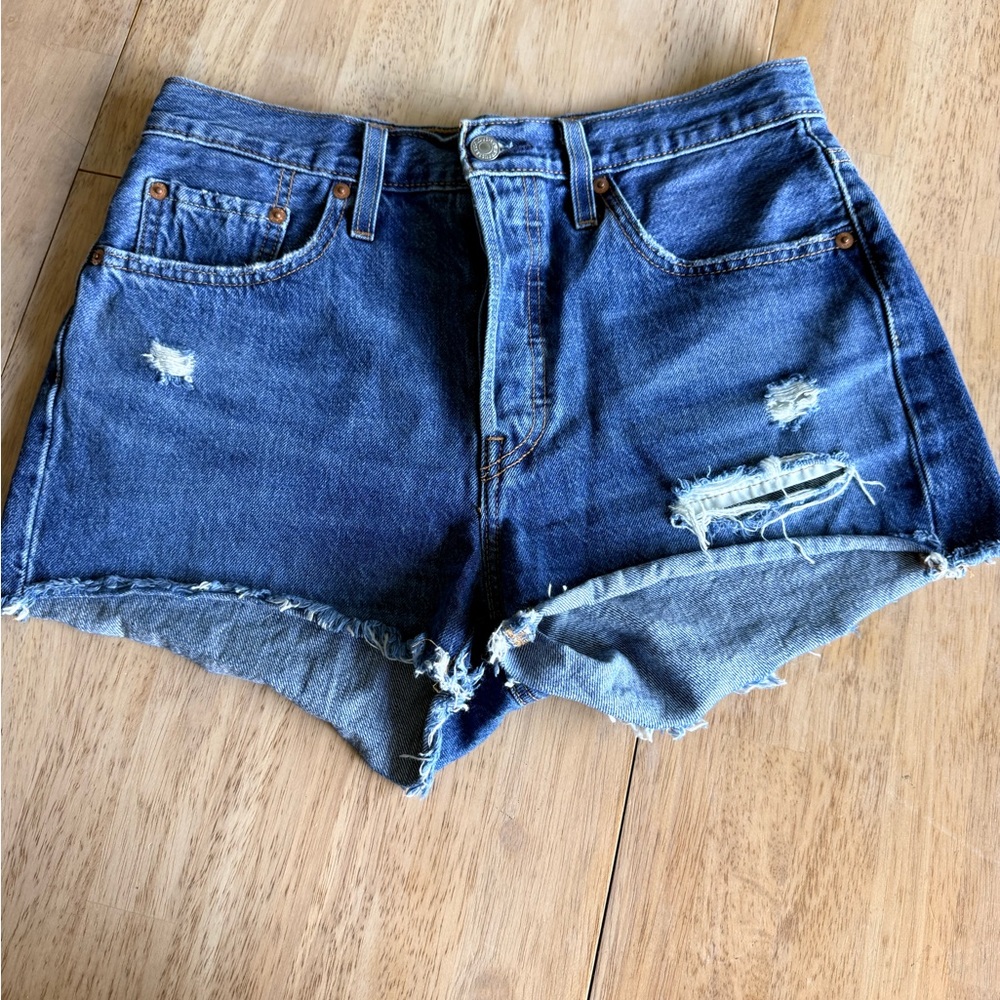 Levi's 501 distressed button Fly denim cutoff shorts 28